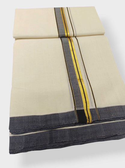 Balaramapuram Handloom Double Mundu Pure Cotton with Black Border