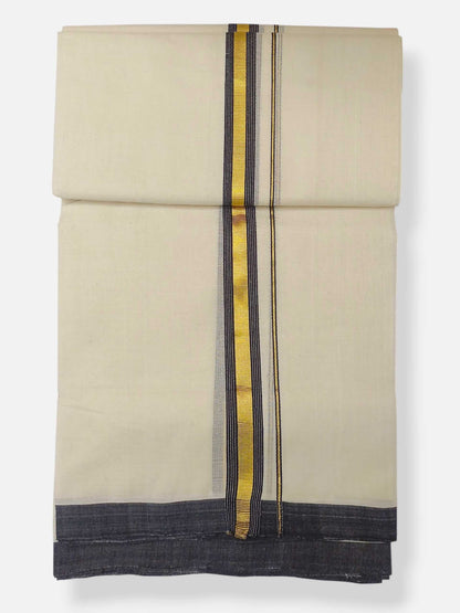 Balaramapuram Handloom Double Mundu Pure Cotton with Black Border