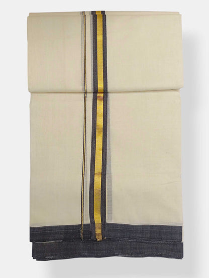 Balaramapuram Handloom Double Mundu Pure Cotton with Black Border