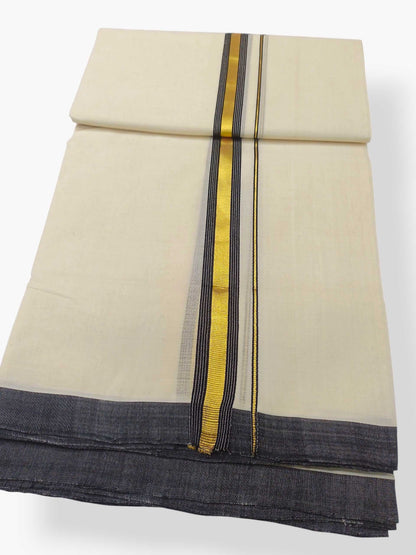 Balaramapuram Handloom Double Mundu Pure Cotton with Black Border