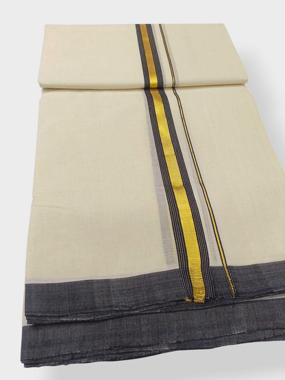 Balaramapuram Handloom Double Mundu Pure Cotton with Black Border