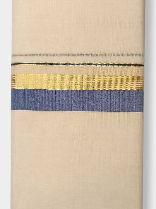 Balaramapuram Handloom Double Mundu Pure Cotton with Blue Border