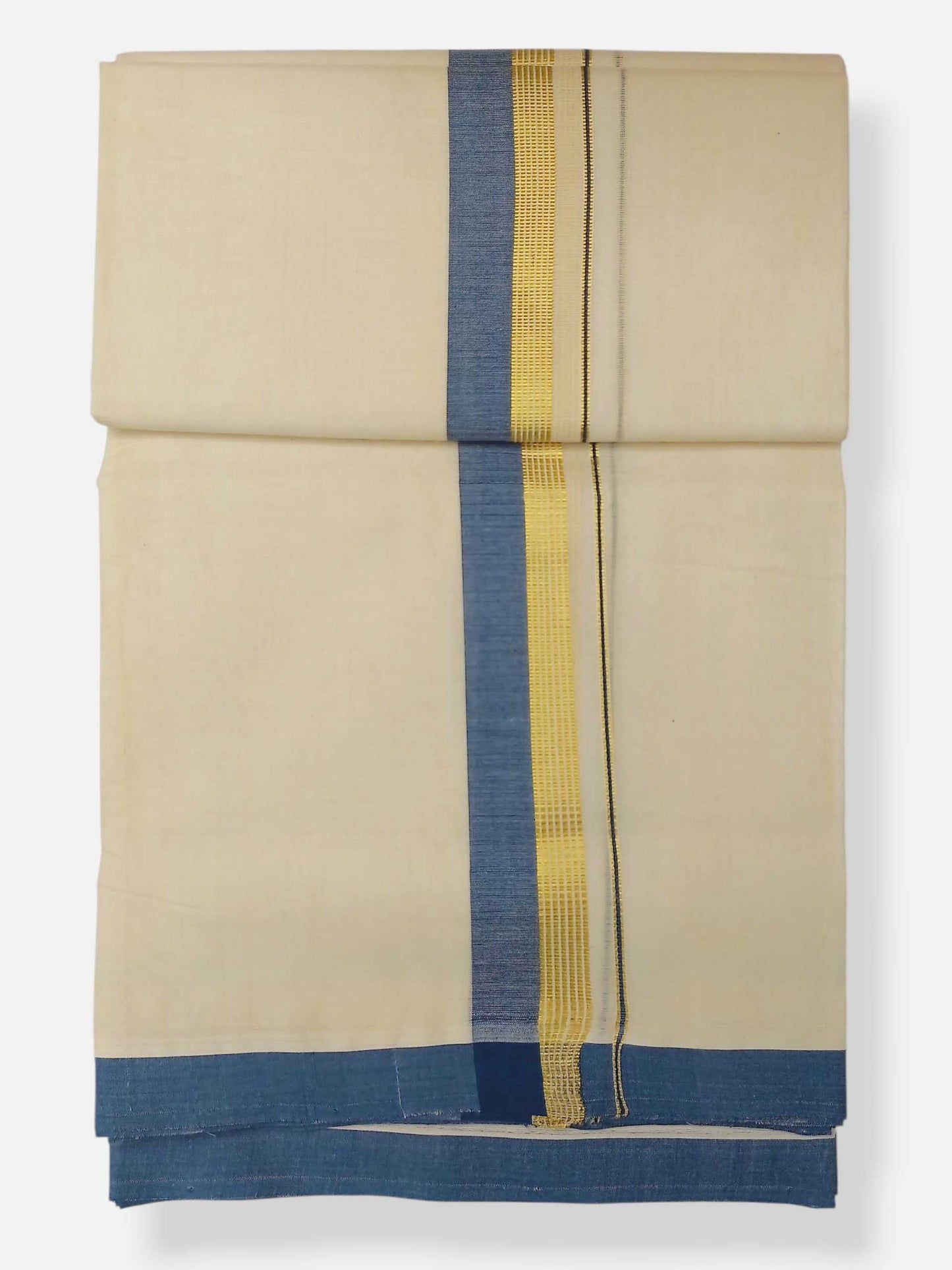 Balaramapuram Handloom Double Mundu Pure Cotton with Blue Border
