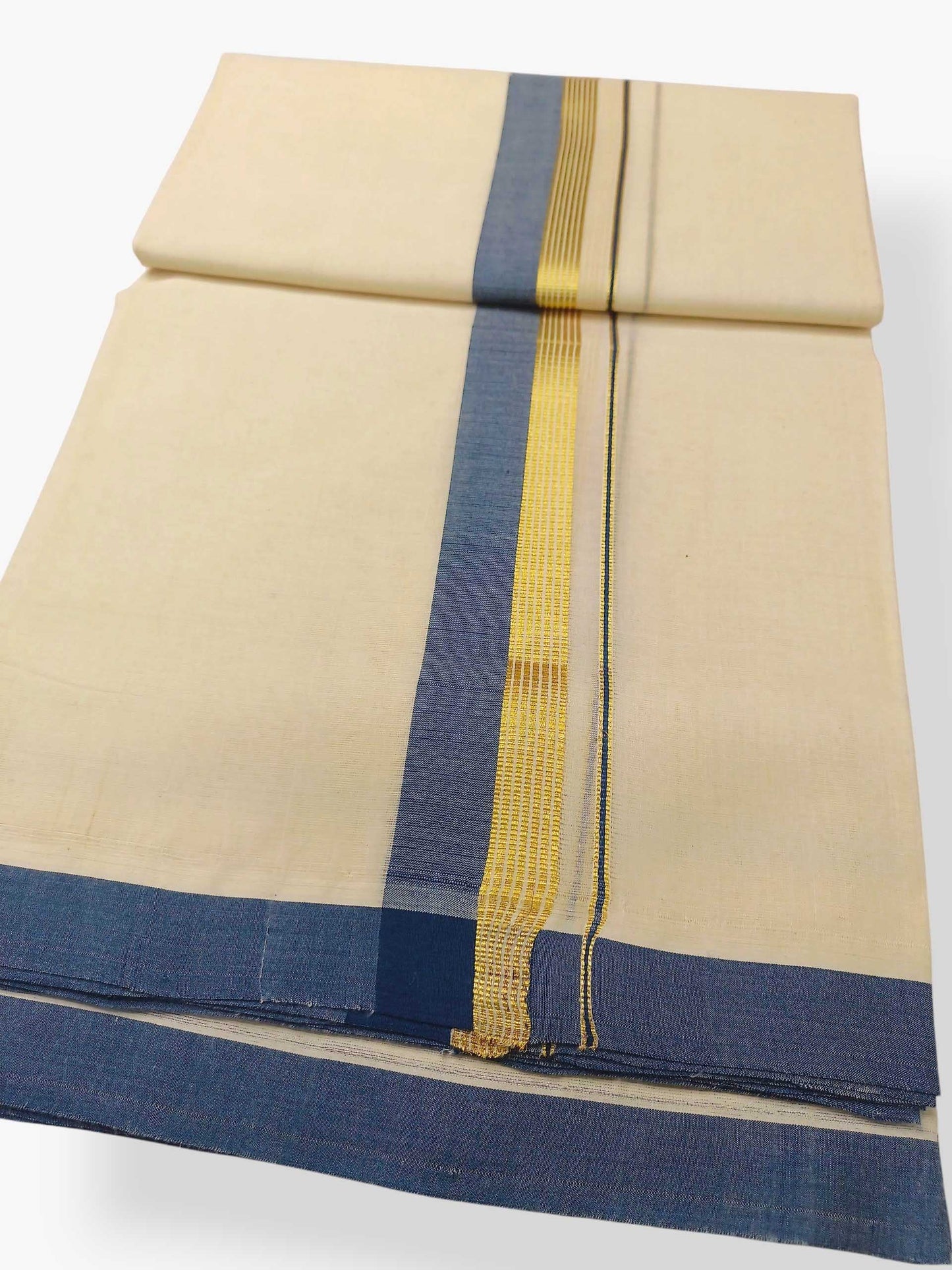 Balaramapuram Handloom Double Mundu Pure Cotton with Blue Border