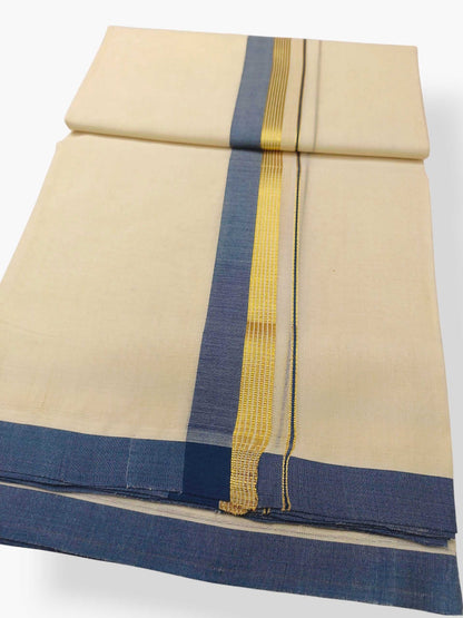 Balaramapuram Handloom Double Mundu Pure Cotton with Blue Border