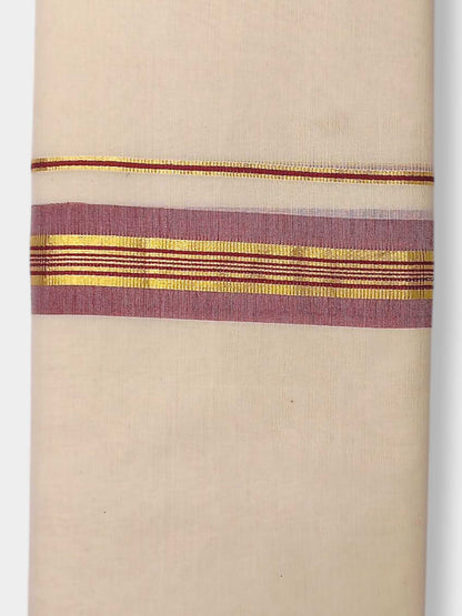 Balaramapuram Handloom Double Mundu Pure Cotton with Maroon Border