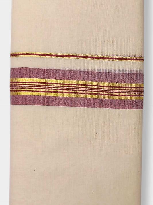 Balaramapuram Handloom Double Mundu Pure Cotton with Maroon Border