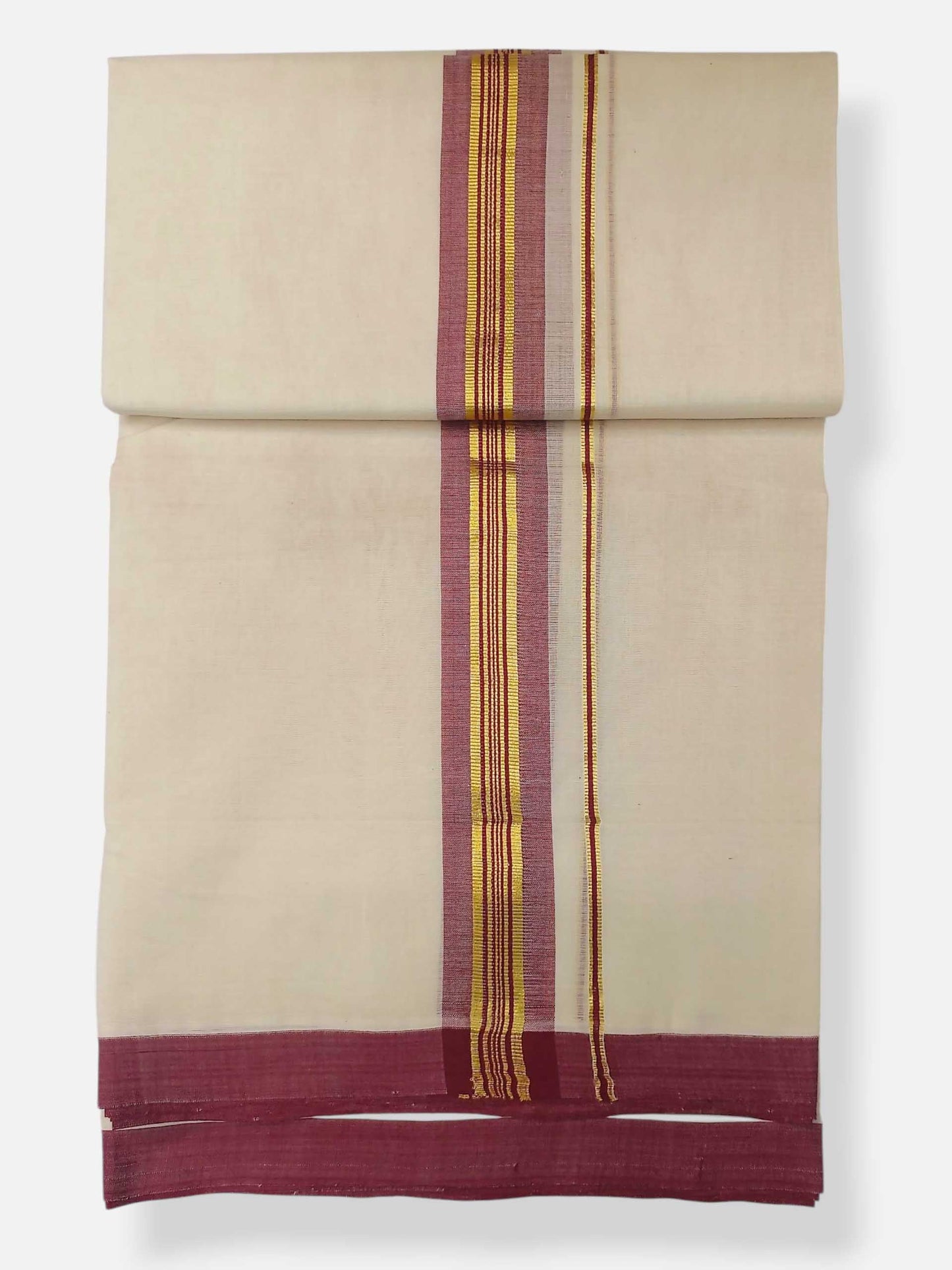Balaramapuram Handloom Double Mundu Pure Cotton with Maroon Border