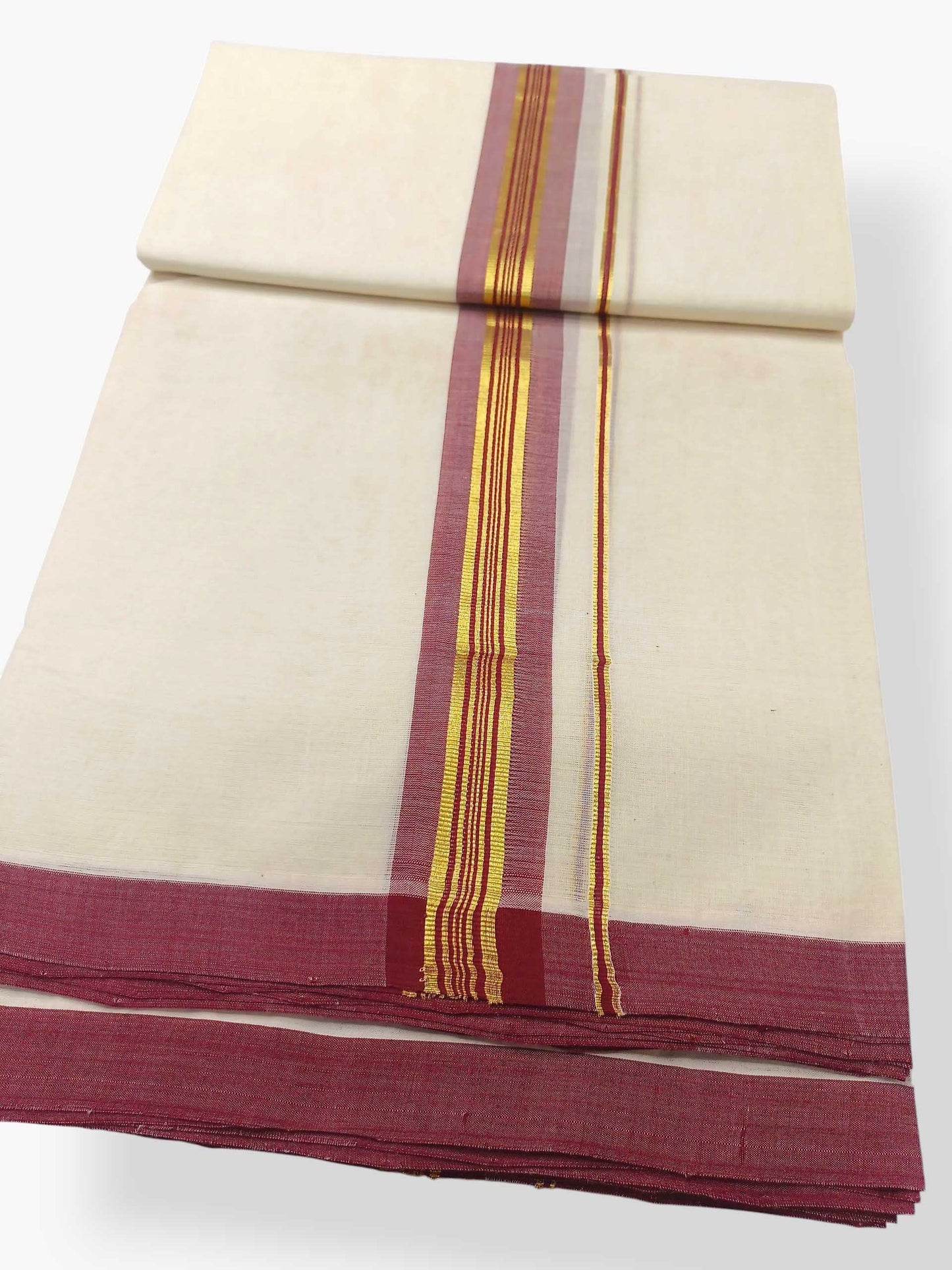 Balaramapuram Handloom Double Mundu Pure Cotton with Maroon Border