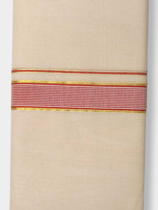 Balaramapuram Handloom Double Mundu Pure Cotton with Orange Border