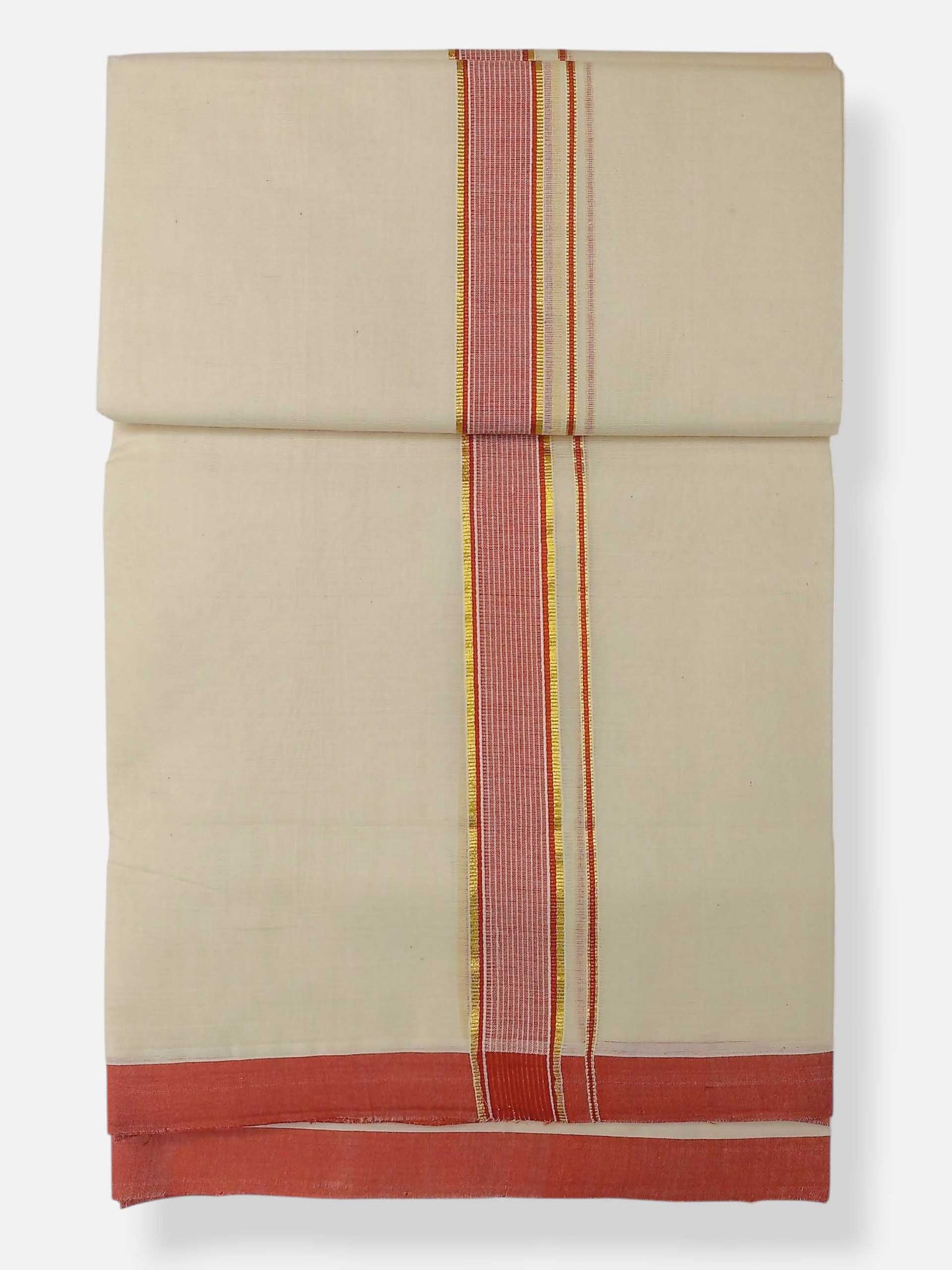 Balaramapuram Handloom Double Mundu Pure Cotton with Orange Border