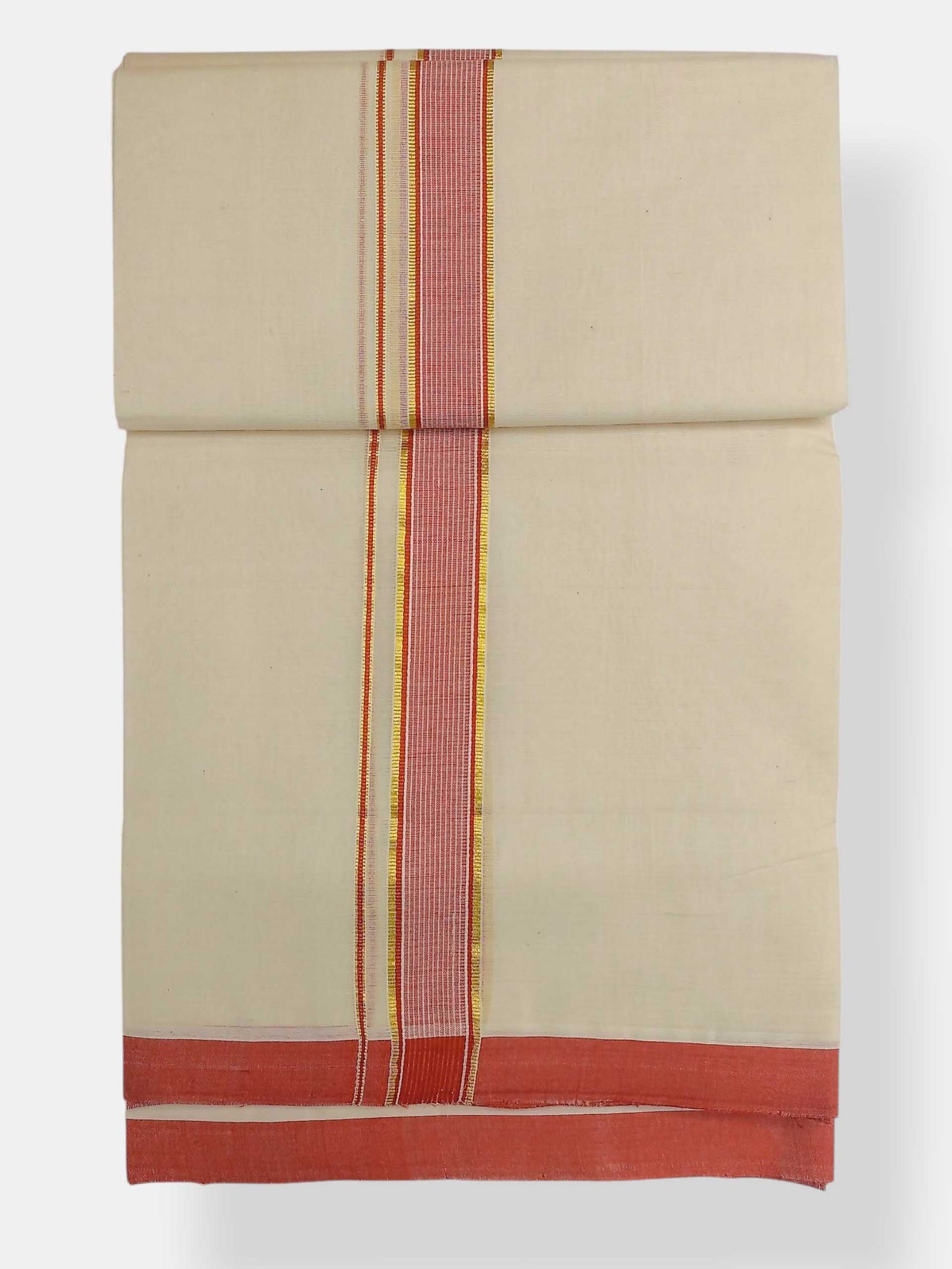 Balaramapuram Handloom Double Mundu Pure Cotton with Orange Border