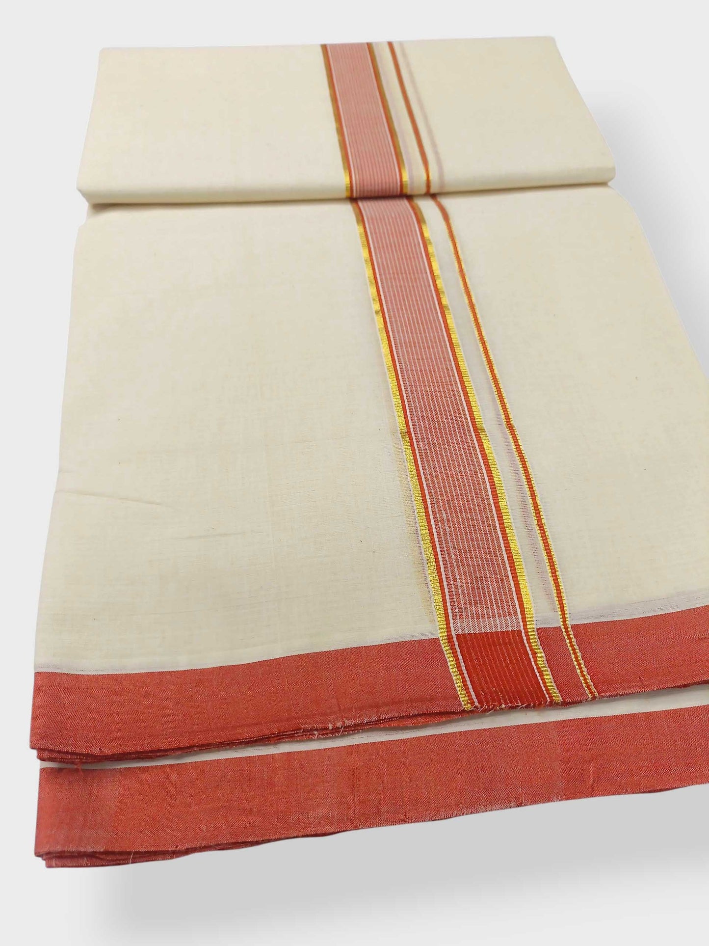 Balaramapuram Handloom Double Mundu Pure Cotton with Orange Border