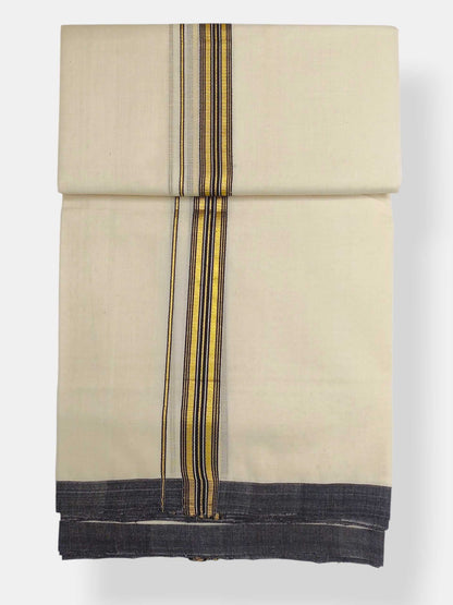 Balaramapuram Handloom Double Mundu Pure Cotton with Black Border