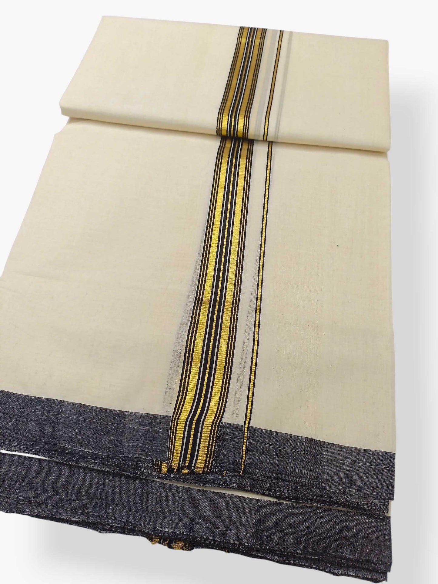 Balaramapuram Handloom Double Mundu Pure Cotton with Black Border