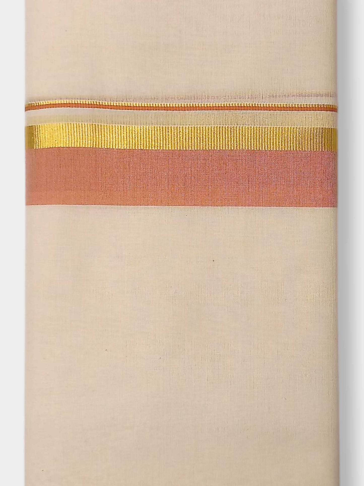 Balaramapuram Handloom Double Mundu Pure Cotton with Peach Border