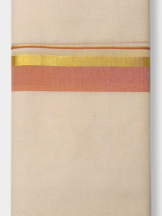 Balaramapuram Handloom Double Mundu Pure Cotton with Peach Border