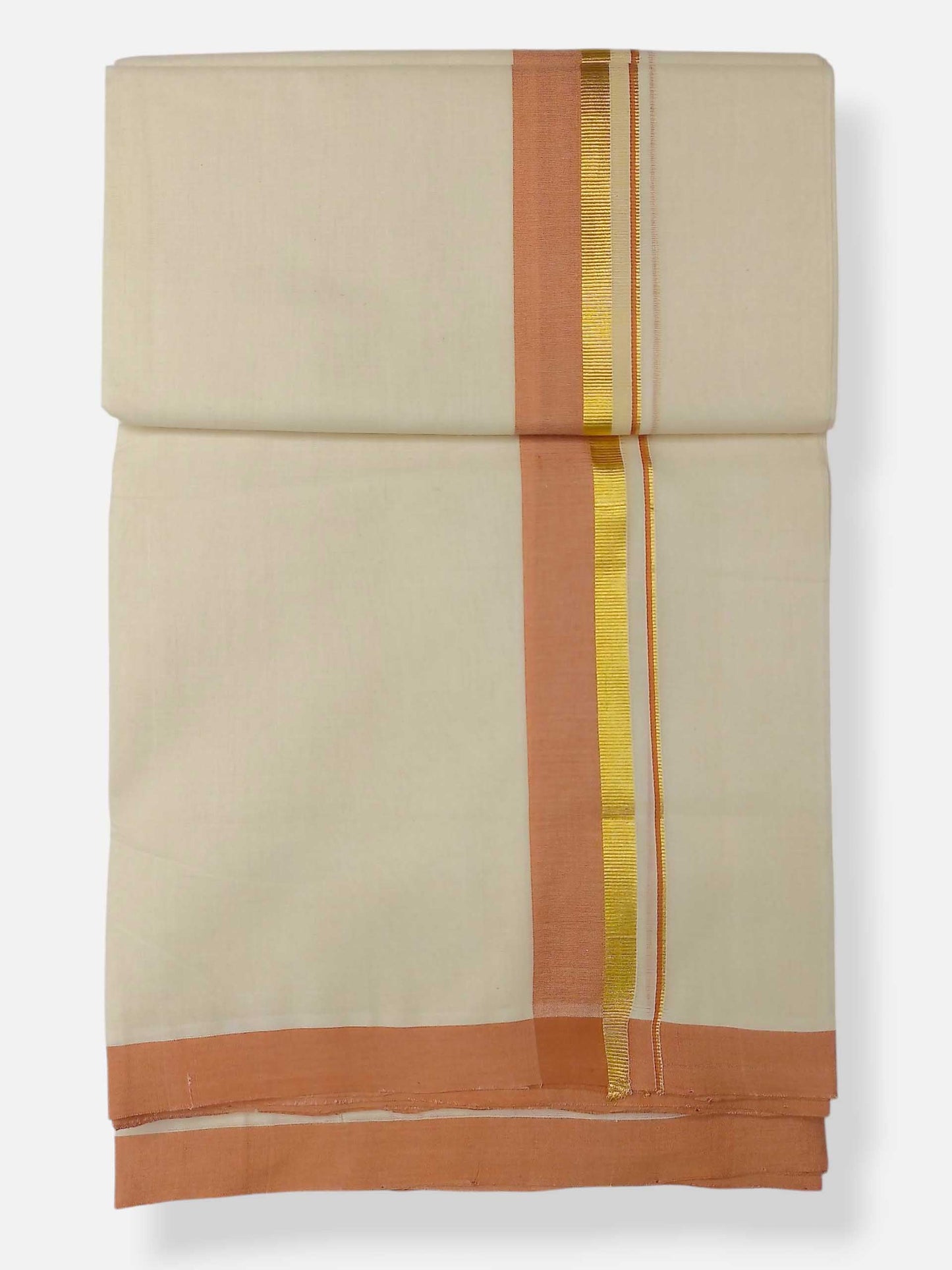 Balaramapuram Handloom Double Mundu Pure Cotton with Peach Border