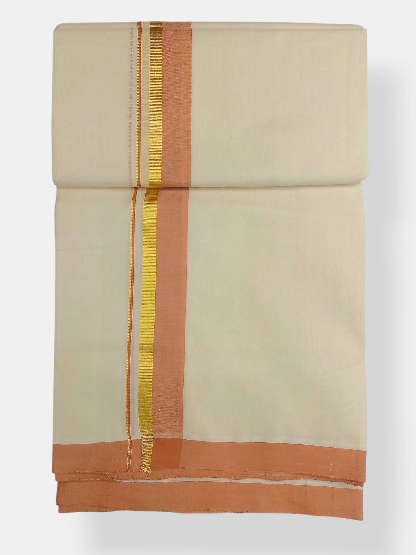 Balaramapuram Handloom Double Mundu Pure Cotton with Peach Border