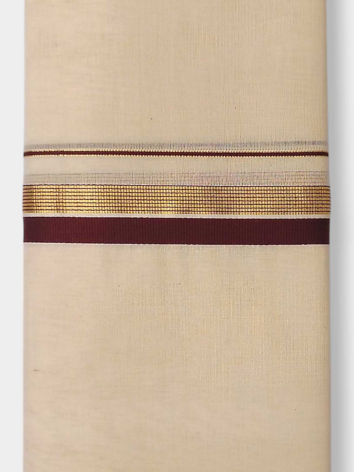 Balaramapuram Handloom Double Mundu Pure Cotton with Brown Border