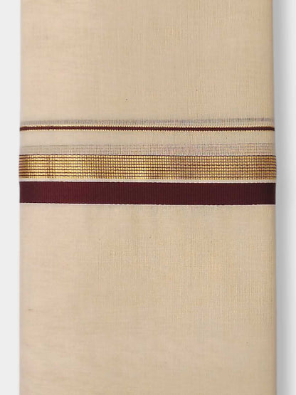 Balaramapuram Handloom Double Mundu Pure Cotton with Brown Border
