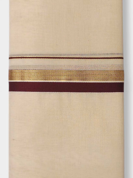 Balaramapuram Handloom Double Mundu Pure Cotton with Brown Border