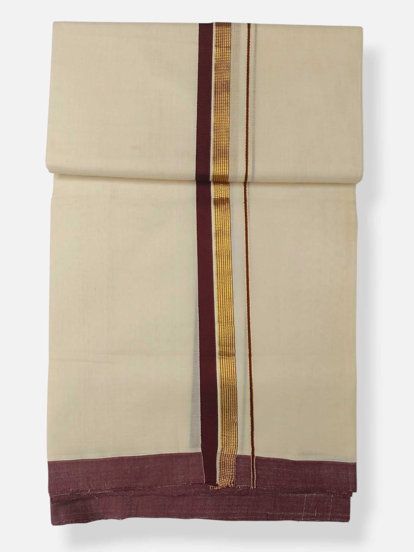 Balaramapuram Handloom Double Mundu Pure Cotton with Brown Border