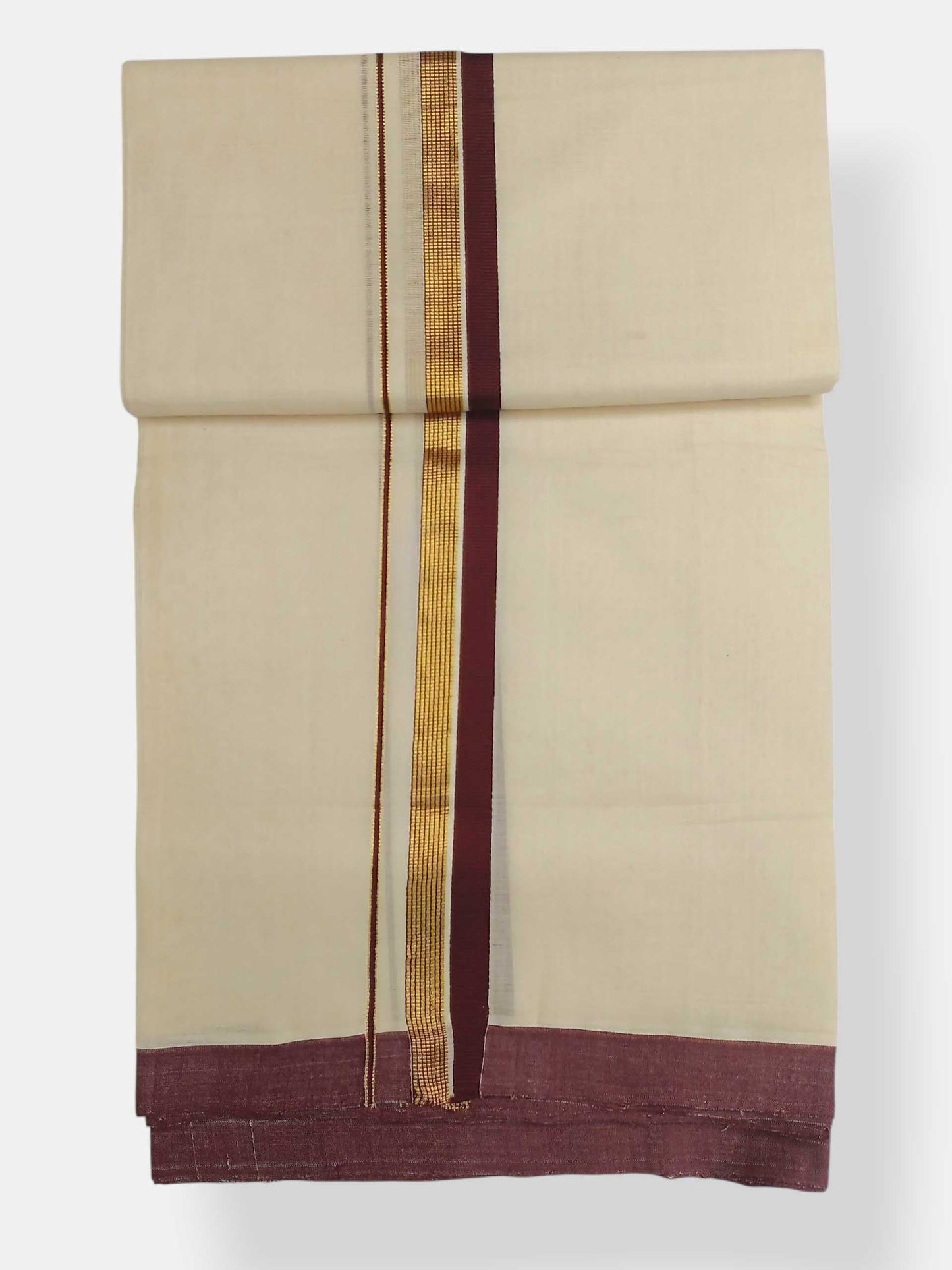 Balaramapuram Handloom Double Mundu Pure Cotton with Brown Border