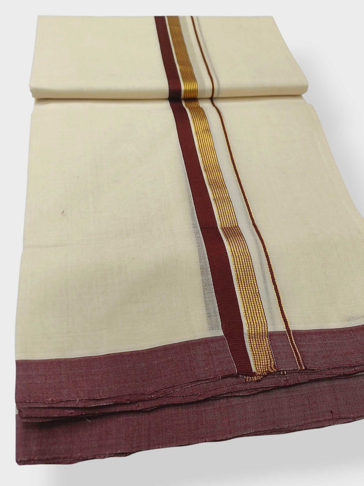 Balaramapuram Handloom Double Mundu Pure Cotton with Brown Border