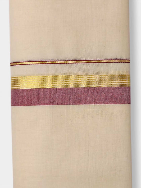Balaramapuram Handloom Double Mundu Pure Cotton with Maroon Border