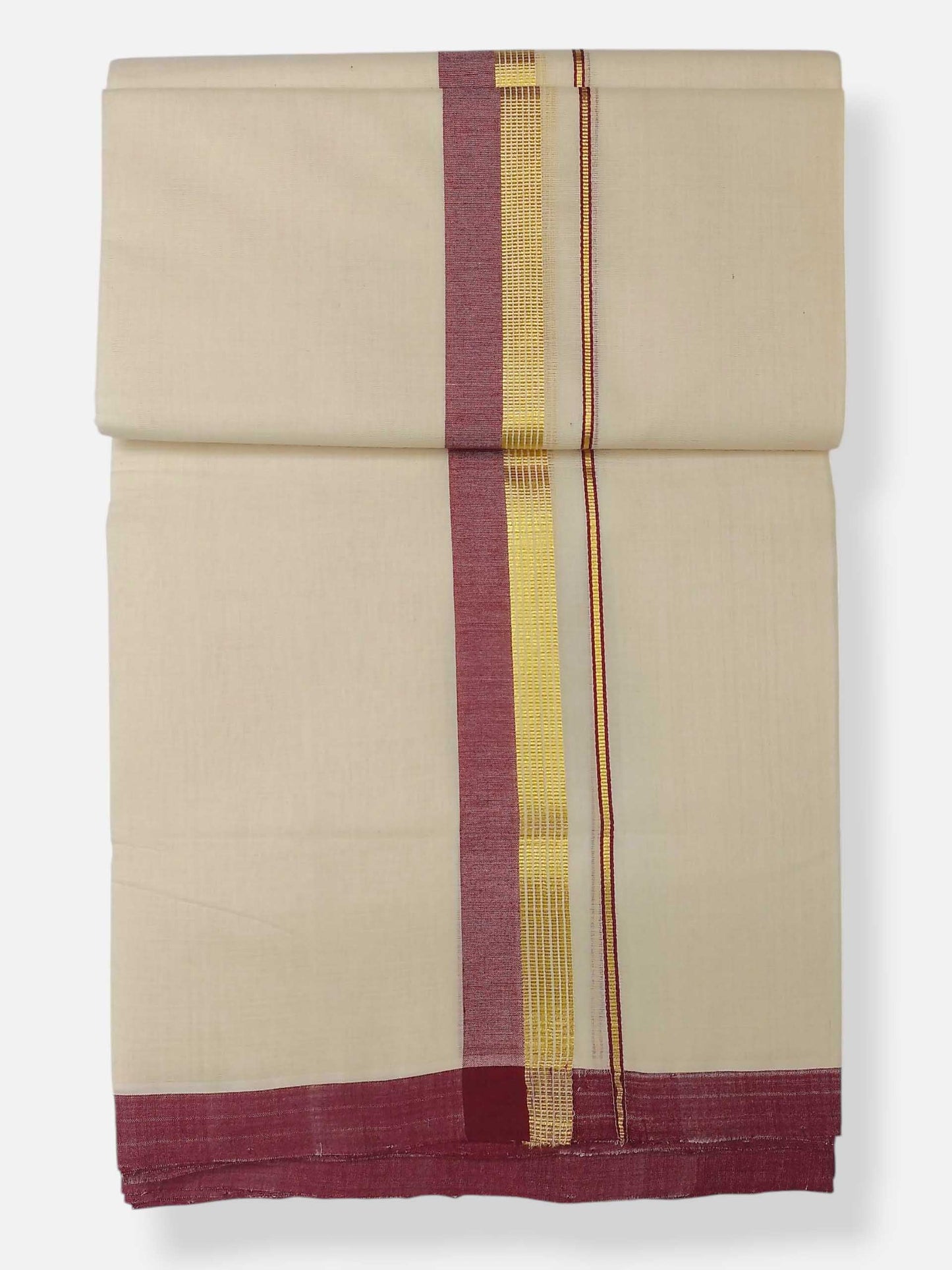 Balaramapuram Handloom Double Mundu Pure Cotton with Maroon Border