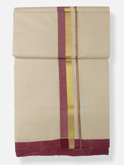 Balaramapuram Handloom Double Mundu Pure Cotton with Maroon Border