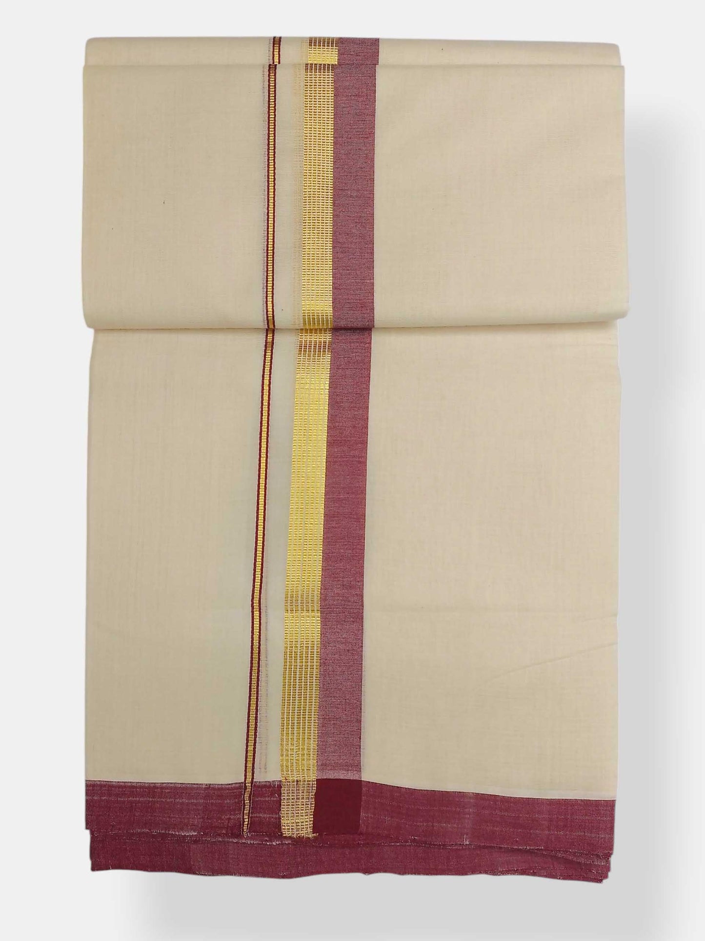 Balaramapuram Handloom Double Mundu Pure Cotton with Maroon Border