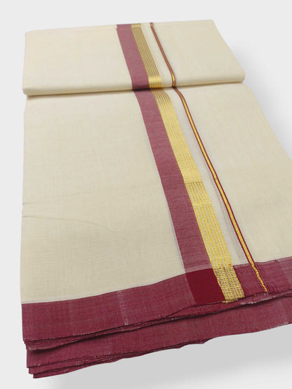 Balaramapuram Handloom Double Mundu Pure Cotton with Maroon Border