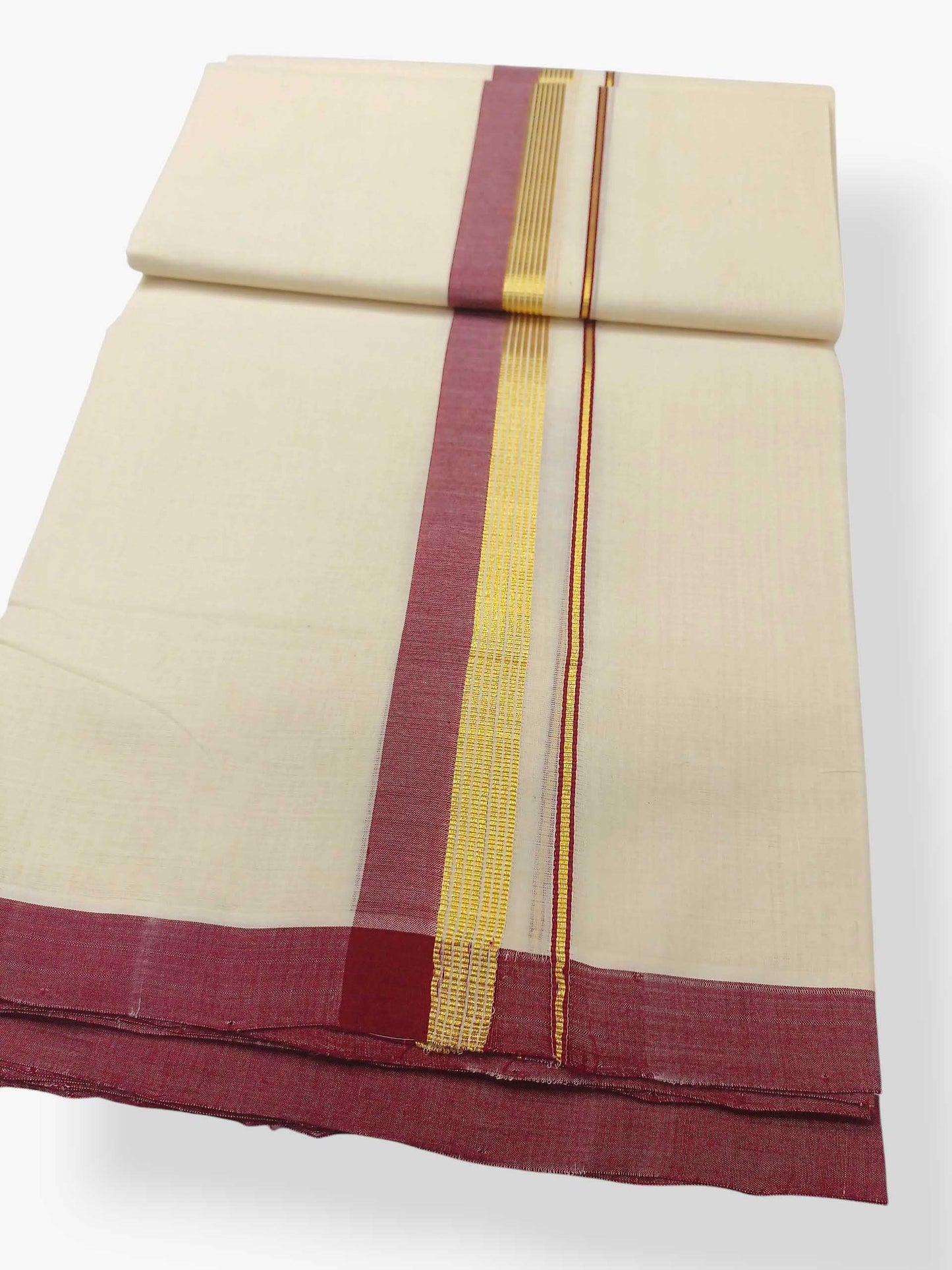 Balaramapuram Handloom Double Mundu Pure Cotton with Maroon Border