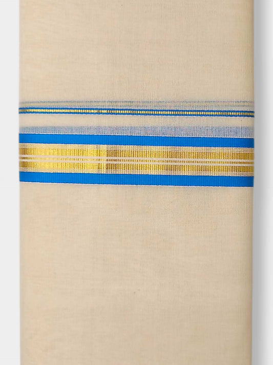 Balaramapuram Handloom Double Mundu Pure Cotton with SkyBlue Border