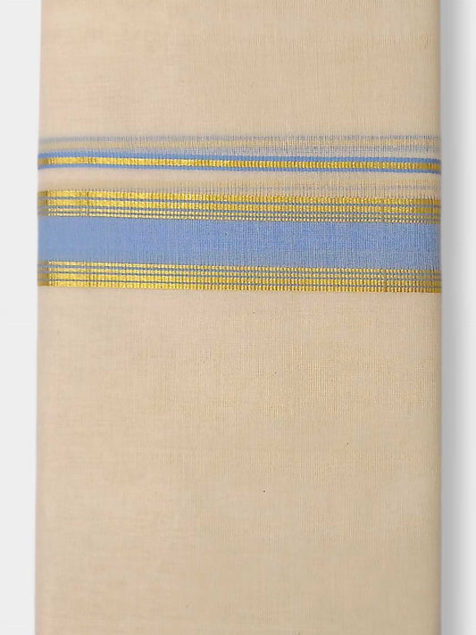 Balaramapuram Handloom Double Mundu Pure Cotton with Blue Border