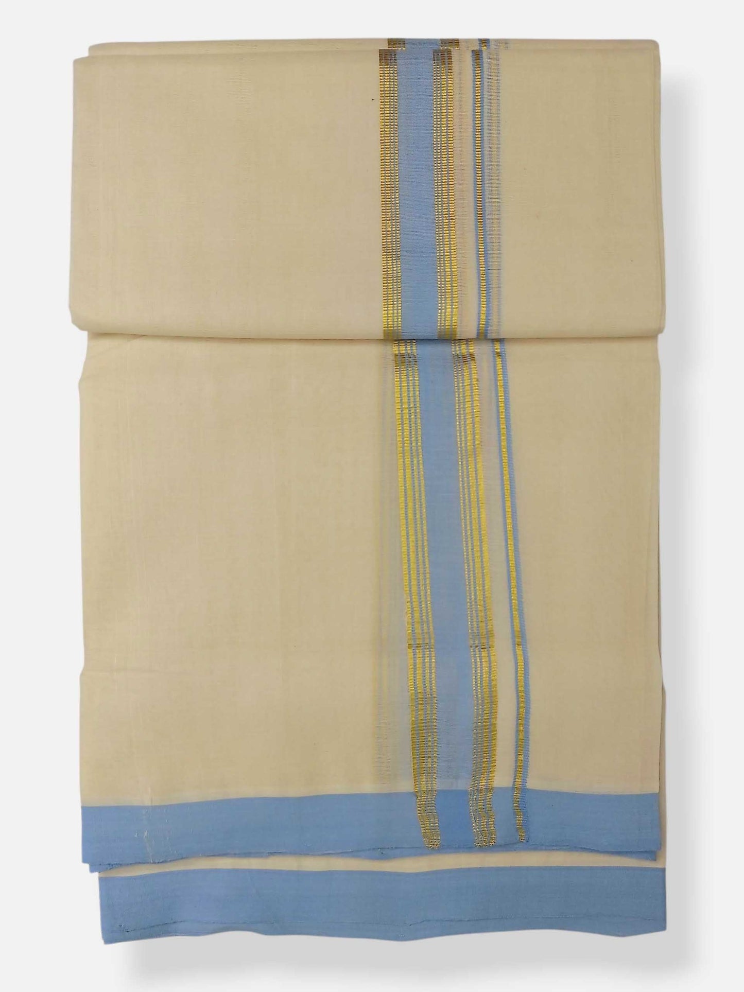 Balaramapuram Handloom Double Mundu Pure Cotton with Blue Border