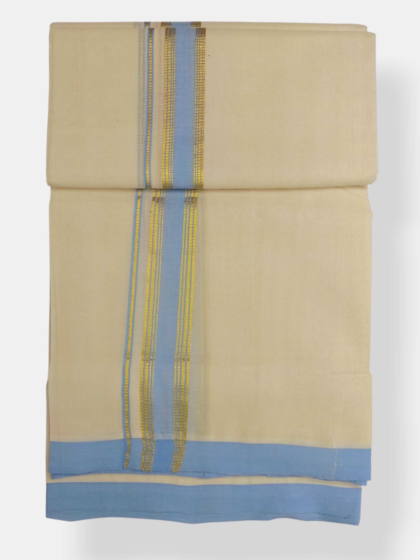Balaramapuram Handloom Double Mundu Pure Cotton with Blue Border