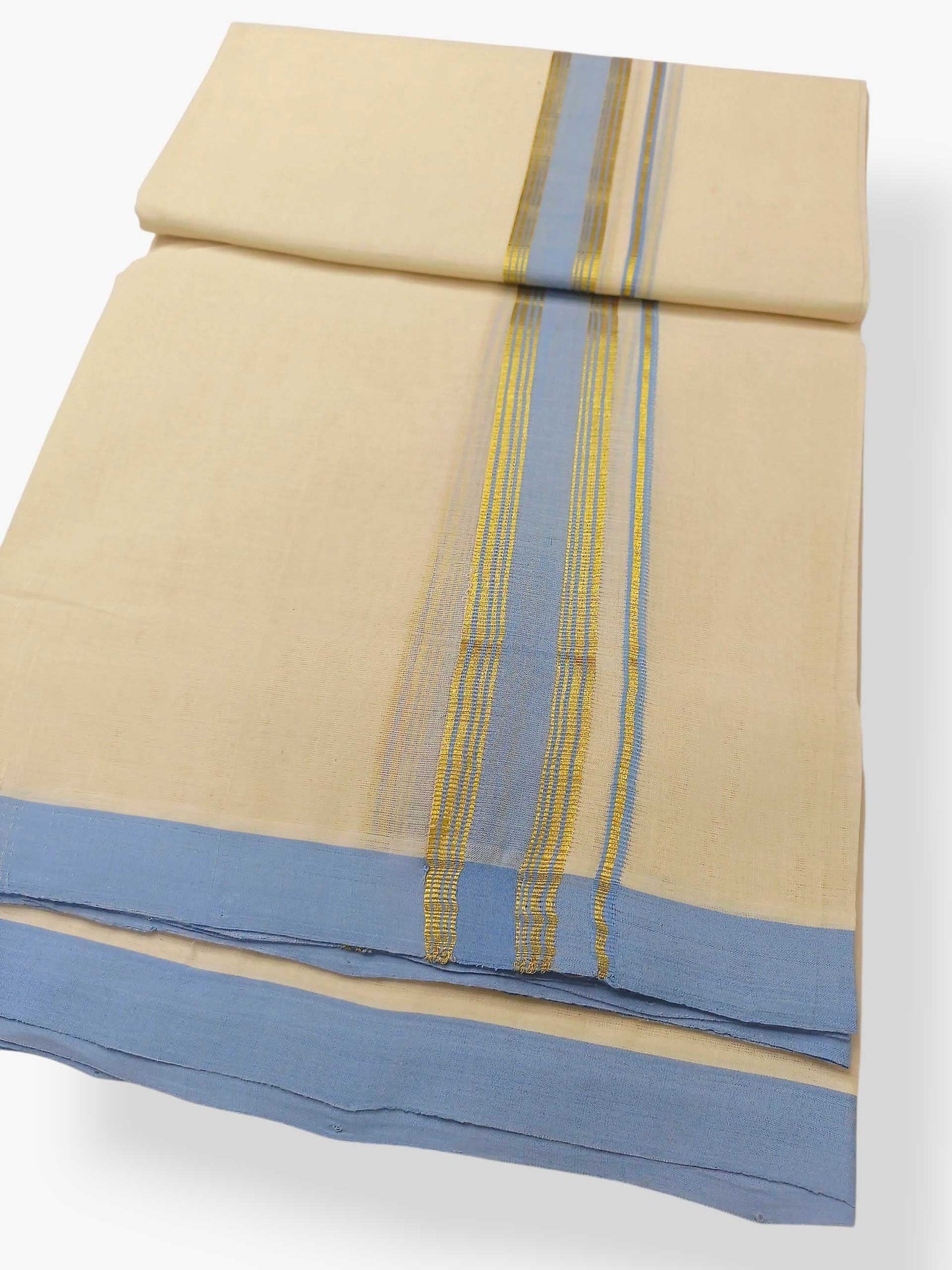 Balaramapuram Handloom Double Mundu Pure Cotton with Blue Border