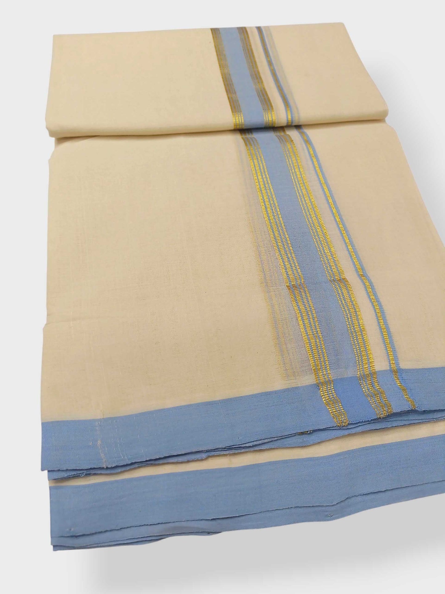Balaramapuram Handloom Double Mundu Pure Cotton with Blue Border