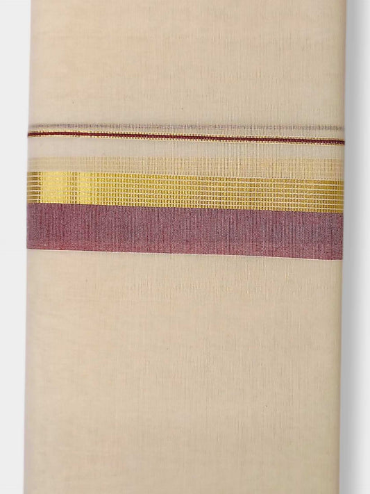 Balaramapuram Handloom Double Mundu Pure Cotton with Maroon Border
