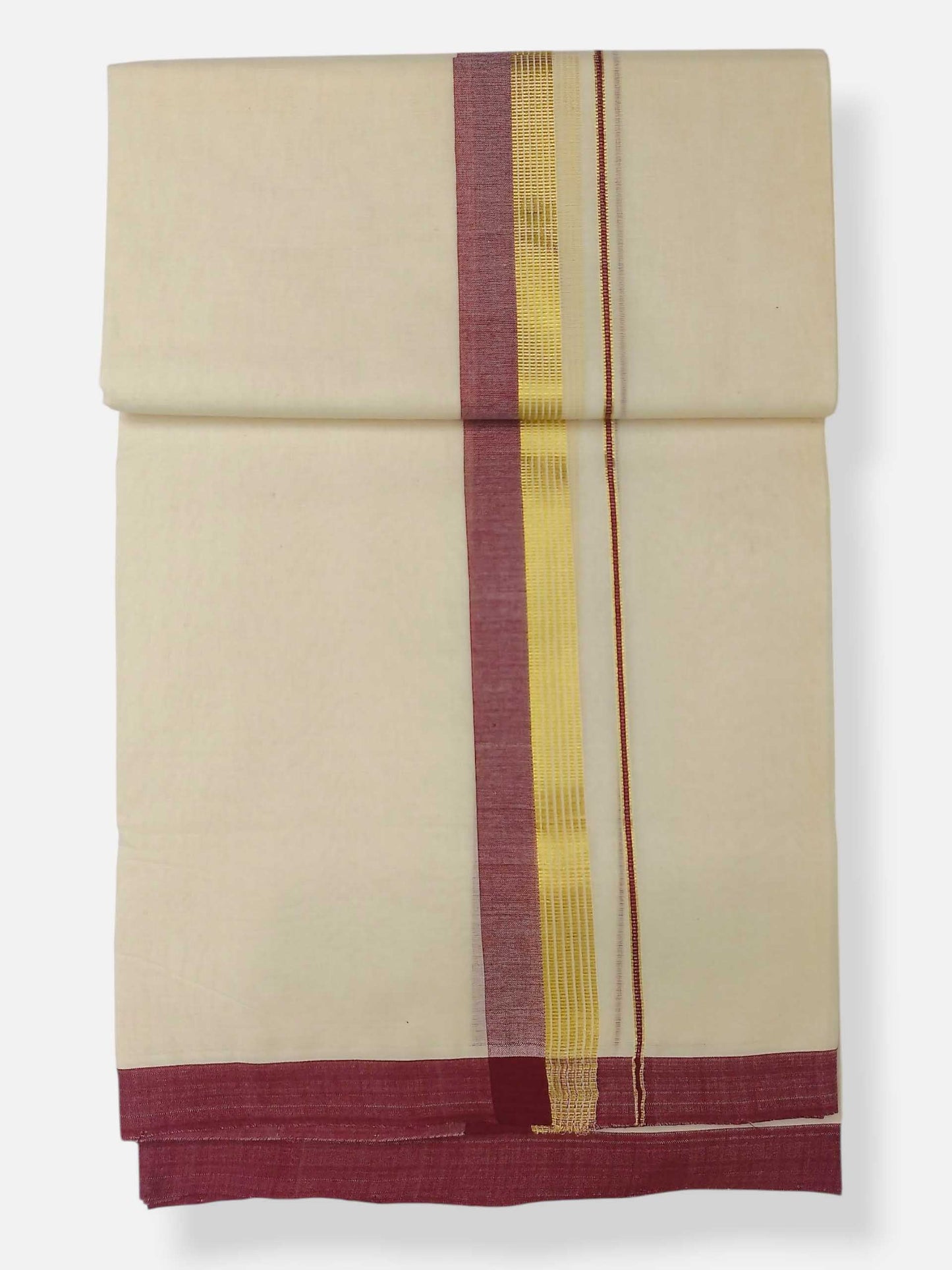 Balaramapuram Handloom Double Mundu Pure Cotton with Maroon Border