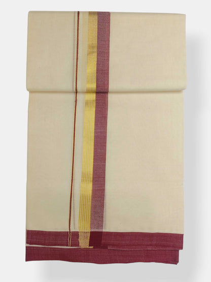 Balaramapuram Handloom Double Mundu Pure Cotton with Maroon Border