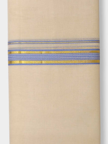Balaramapuram Handloom Double Mundu Pure Cotton with Blue Border