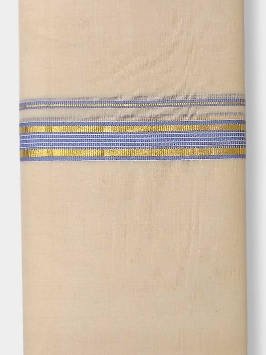 Balaramapuram Handloom Double Mundu Pure Cotton with Blue Border