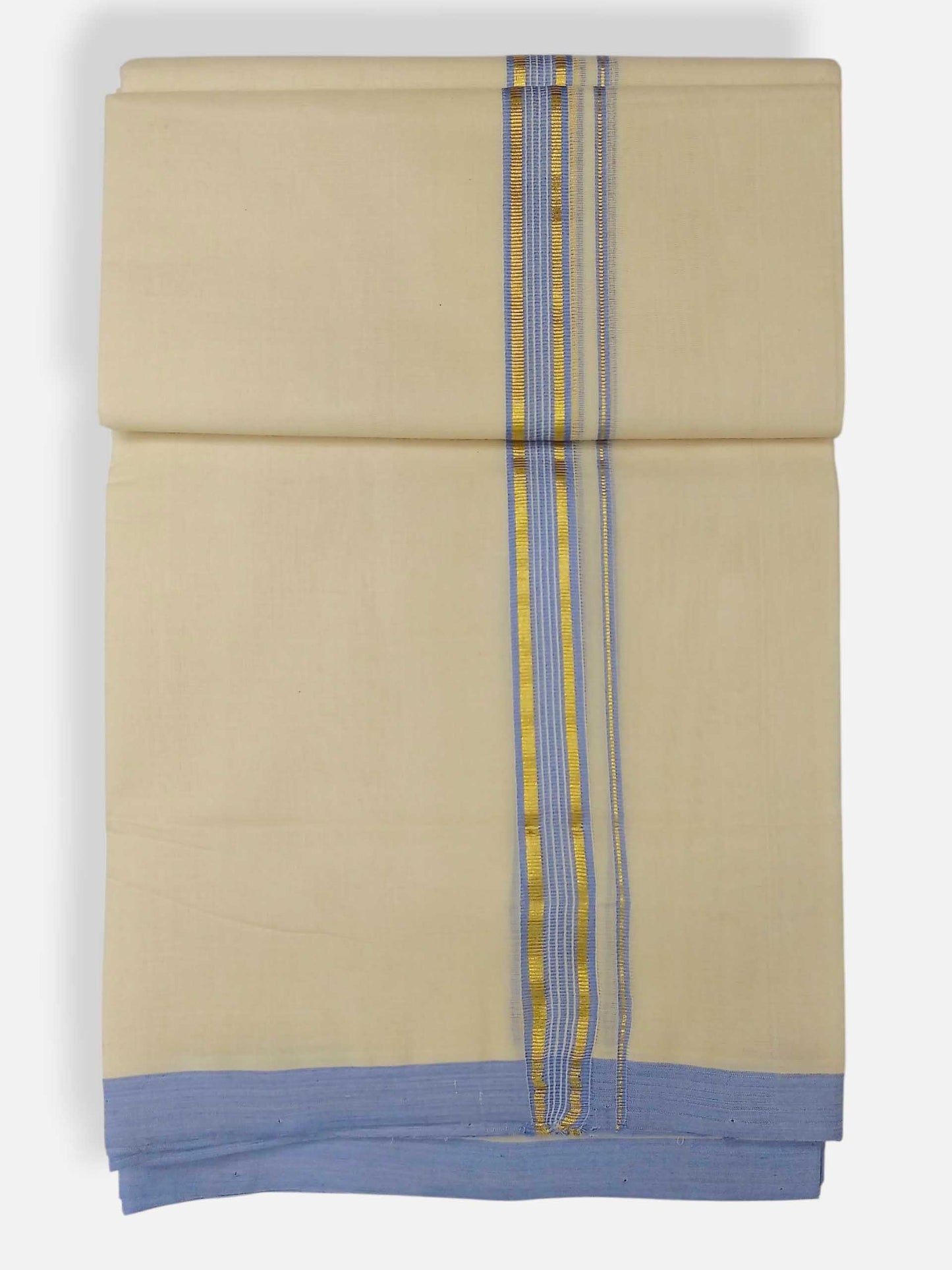 Balaramapuram Handloom Double Mundu Pure Cotton with Blue Border