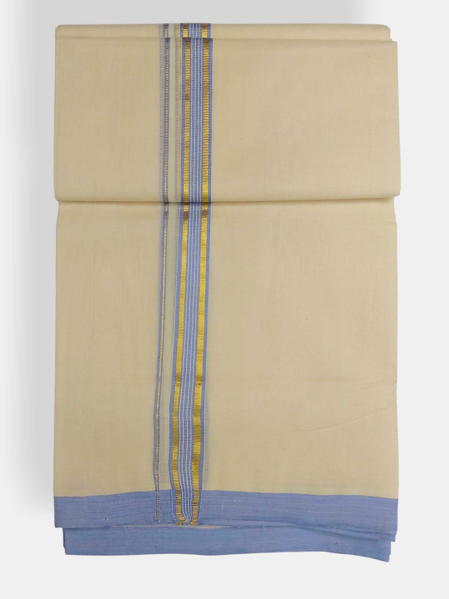 Balaramapuram Handloom Double Mundu Pure Cotton with Blue Border