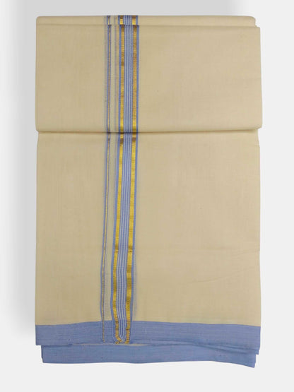Balaramapuram Handloom Double Mundu Pure Cotton with Blue Border