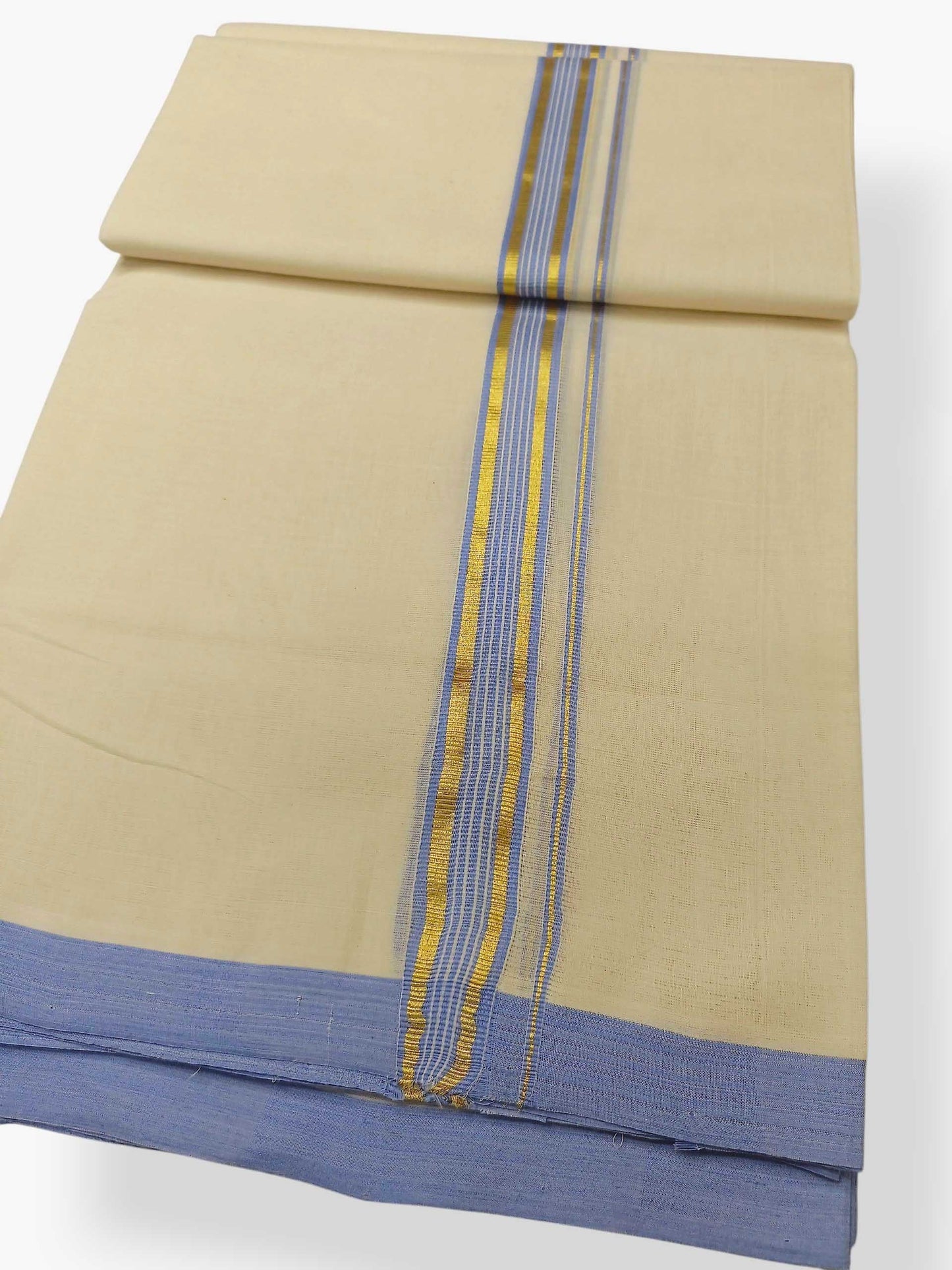 Balaramapuram Handloom Double Mundu Pure Cotton with Blue Border